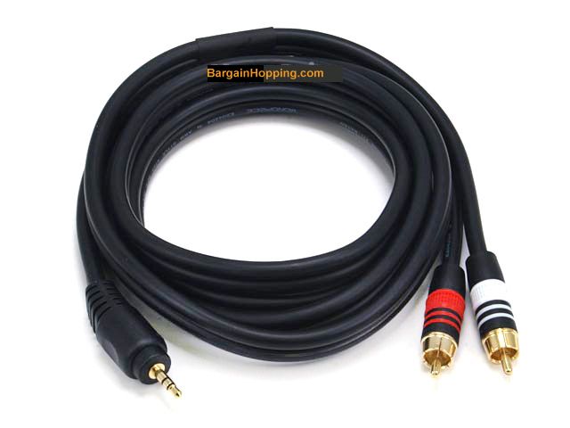 PREMIUM 6FT 3.5mm Stereo Male to 2RCA Male 22AWG Cable - Gold Pl